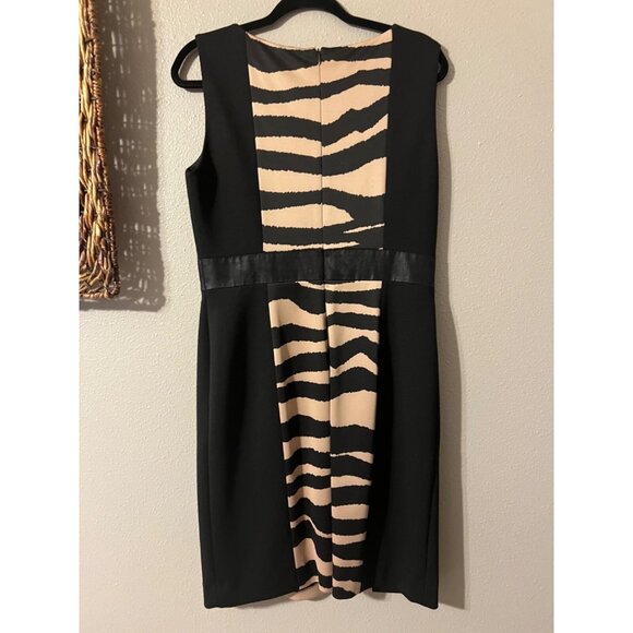 Tahari Dress 10 Black Brown Panel Career Church Stretch Sheath Sleeveless - Picture 11 of 11